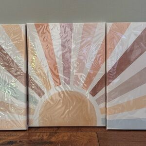 Boho Sun Wall Art Set of 3, Framed Canvas Wall Art NWT (still in wrap)